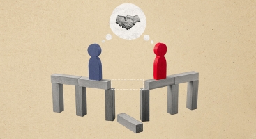 abstract image of two figures working together.