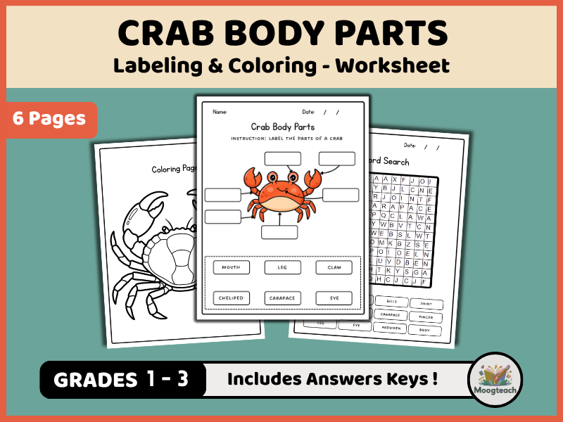 Crab Body Parts | Marine Biology | Crustaceans | Labeling & Coloring | Science Worksheet | KS1 | KS2