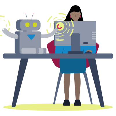 Teacher sat at their desk using AI