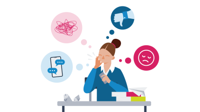 Student surrounded by bubbles showing types of difficult behaviour